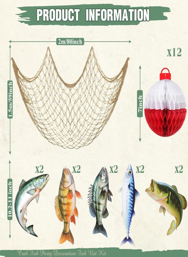 Silipull Gone Fishing Party Decorations Set Includes Bobber Honeycomb Balls Cute Cardstock Photo Prop Fish Net Decorations Party Banner for Fishing Birthday Table Dessert Supply - Image 4